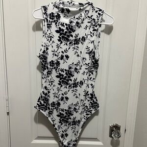 SHEIN Black and White Floral Bodysuit